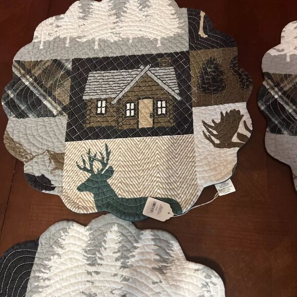 Rustic Lodge Cabin Quilted Placemats Set Of 4 Deer & Bear Design - Picture 5 of 6
